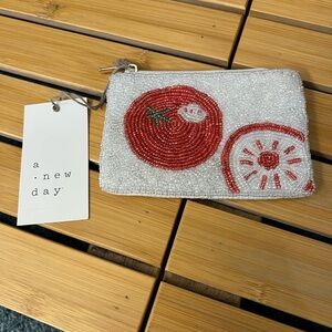 A New Day White and Red tomatoes Beaded coin pouch/card holder